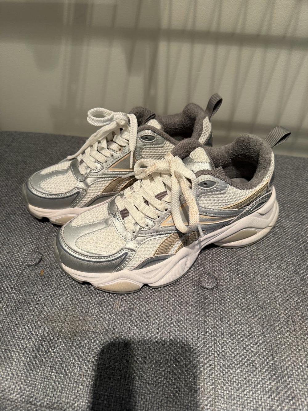 Reebok Women's Chunky Lace-Up Sneakers in White, Silver, Gray